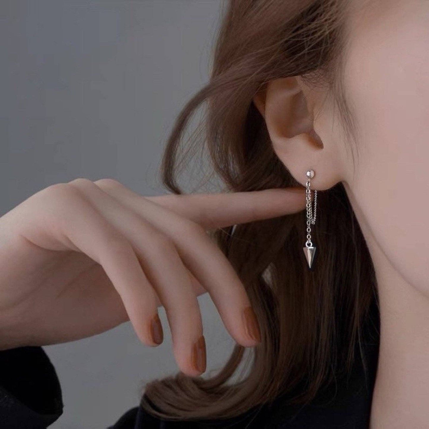 Bullet Spike Double Loop Chain Earrings