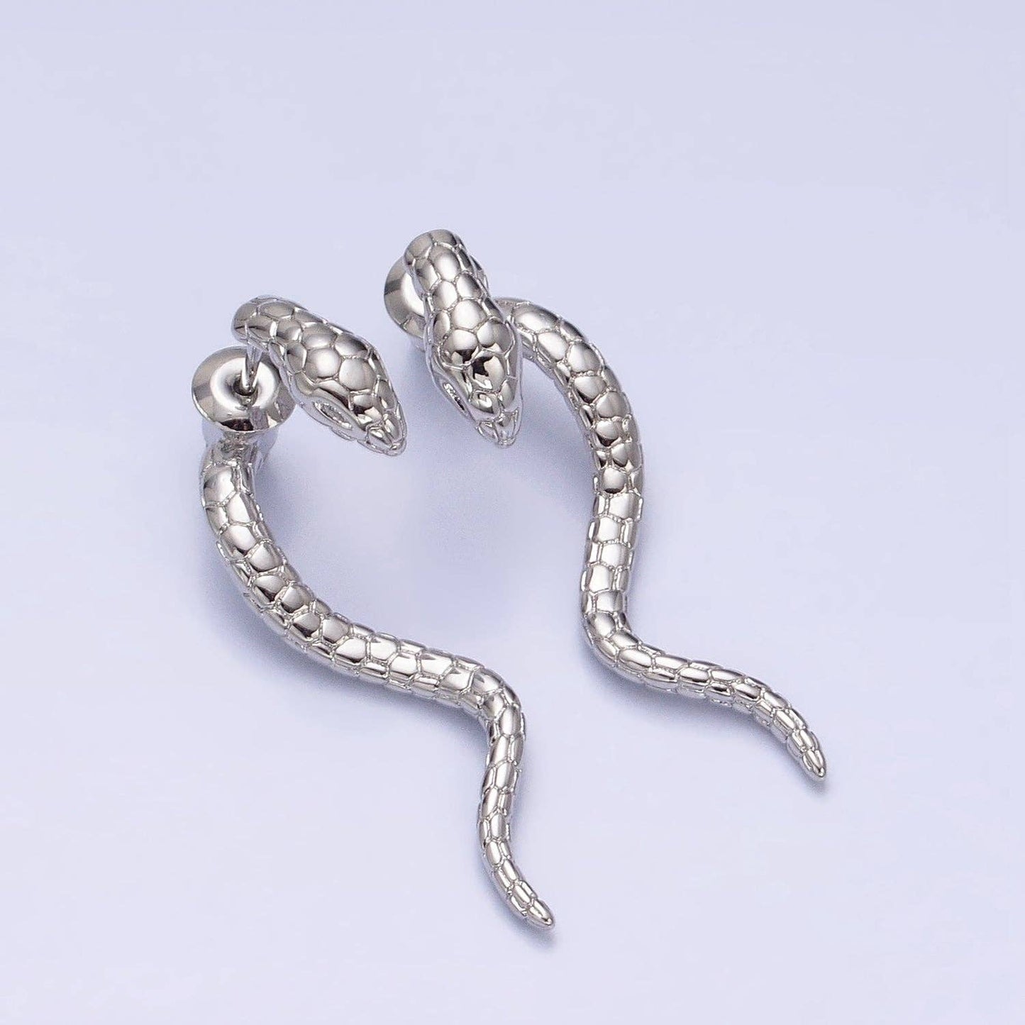 White Gold Serpent Drop Stud Earrings