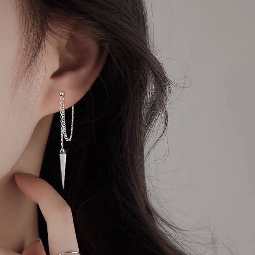 Bullet Spike Double Loop Chain Earrings