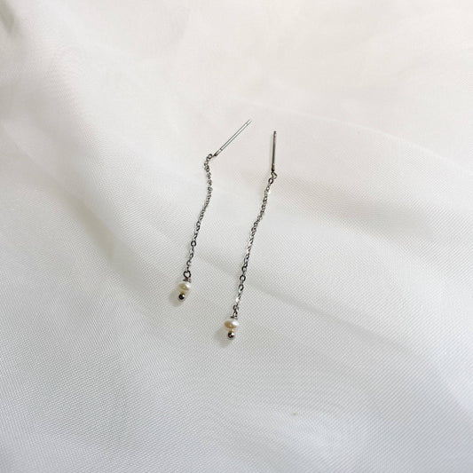Dainty Minimalist Pearl Threader Earrings