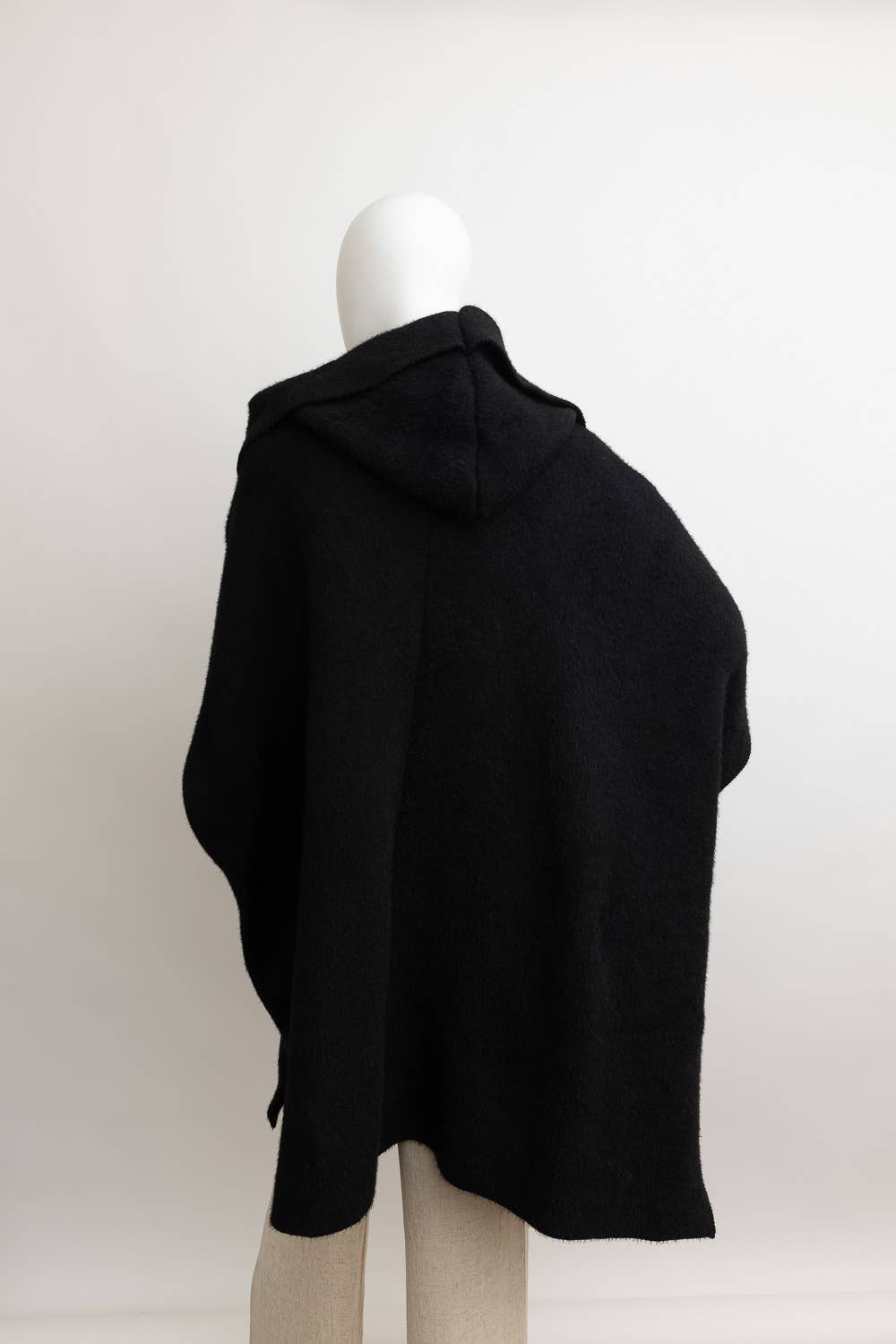 Cozy Plush Black Hooded Ruana Wrap