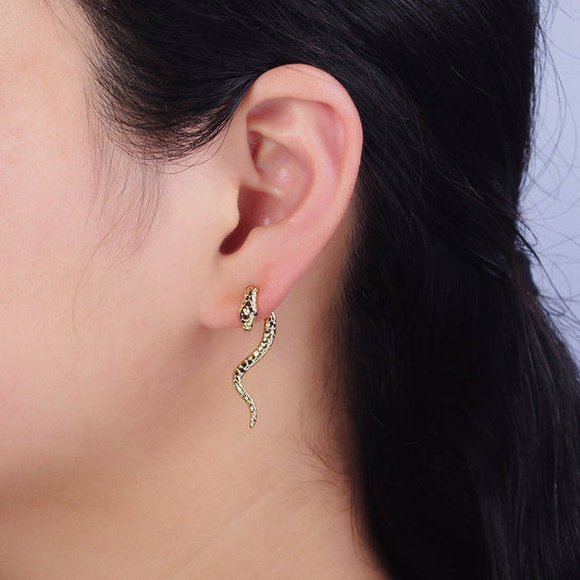 White Gold Serpent Drop Stud Earrings