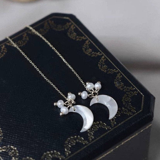 Crescent Moon & Pearl Threader Earrings