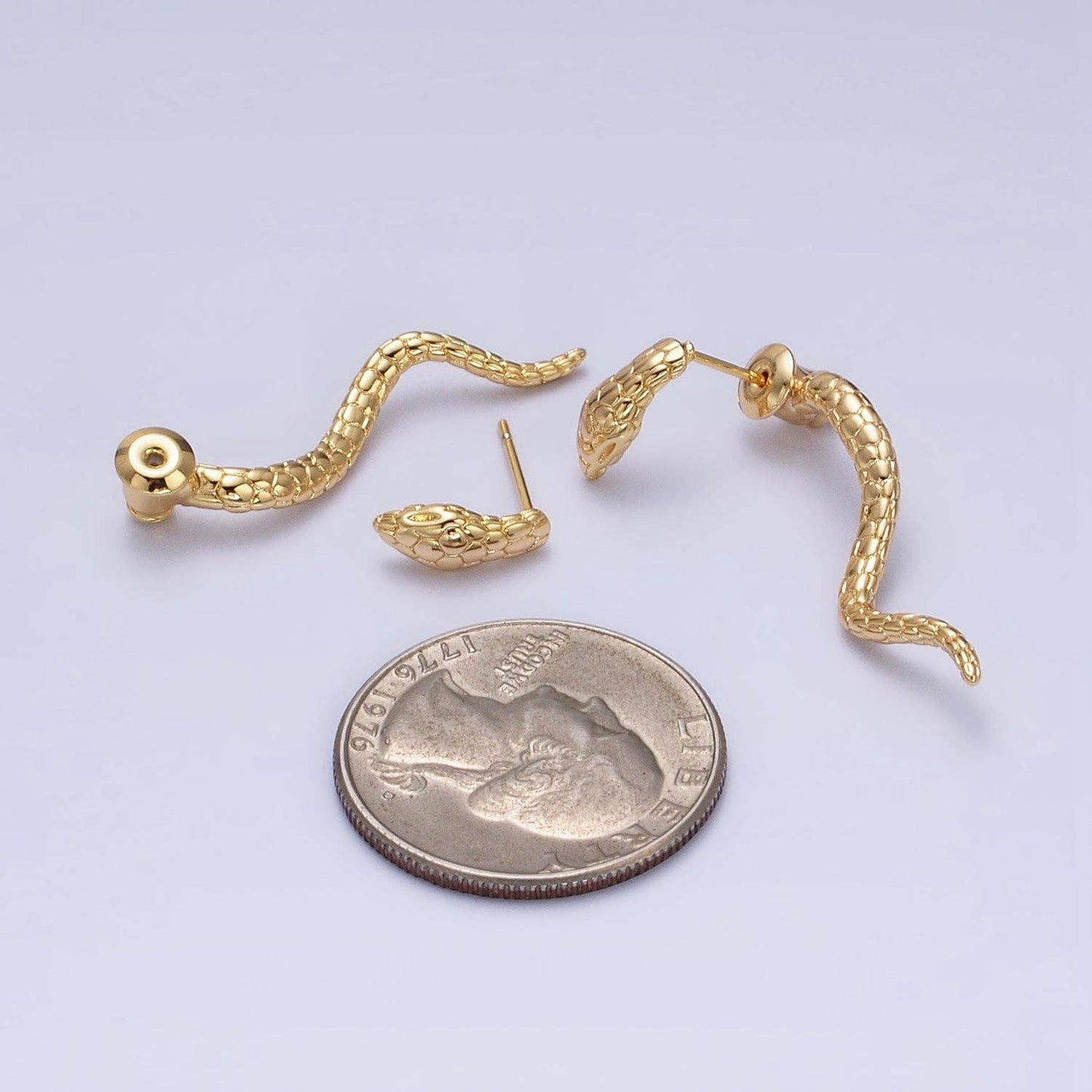 White Gold Serpent Drop Stud Earrings