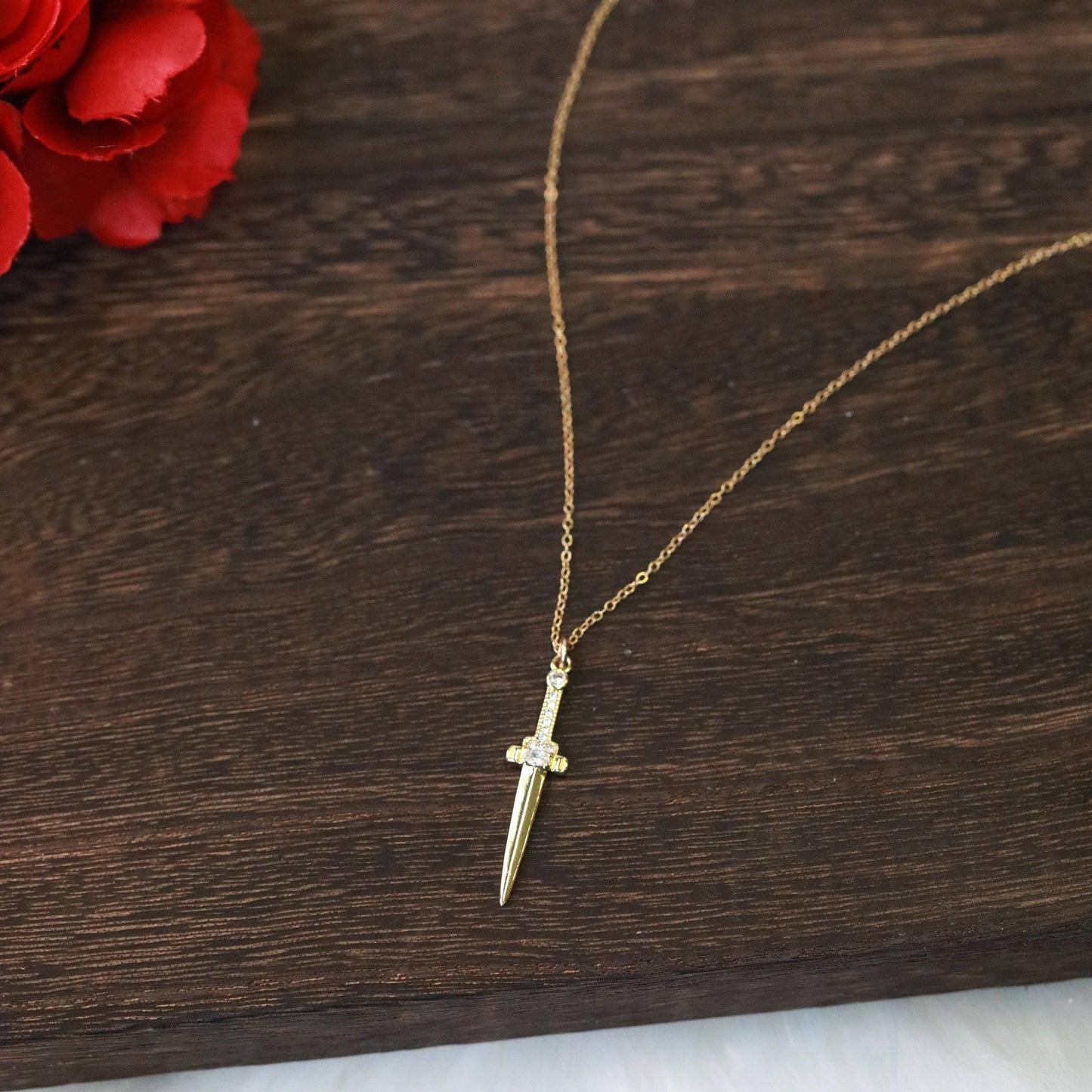 Gold Filled Dagger Charm Necklace