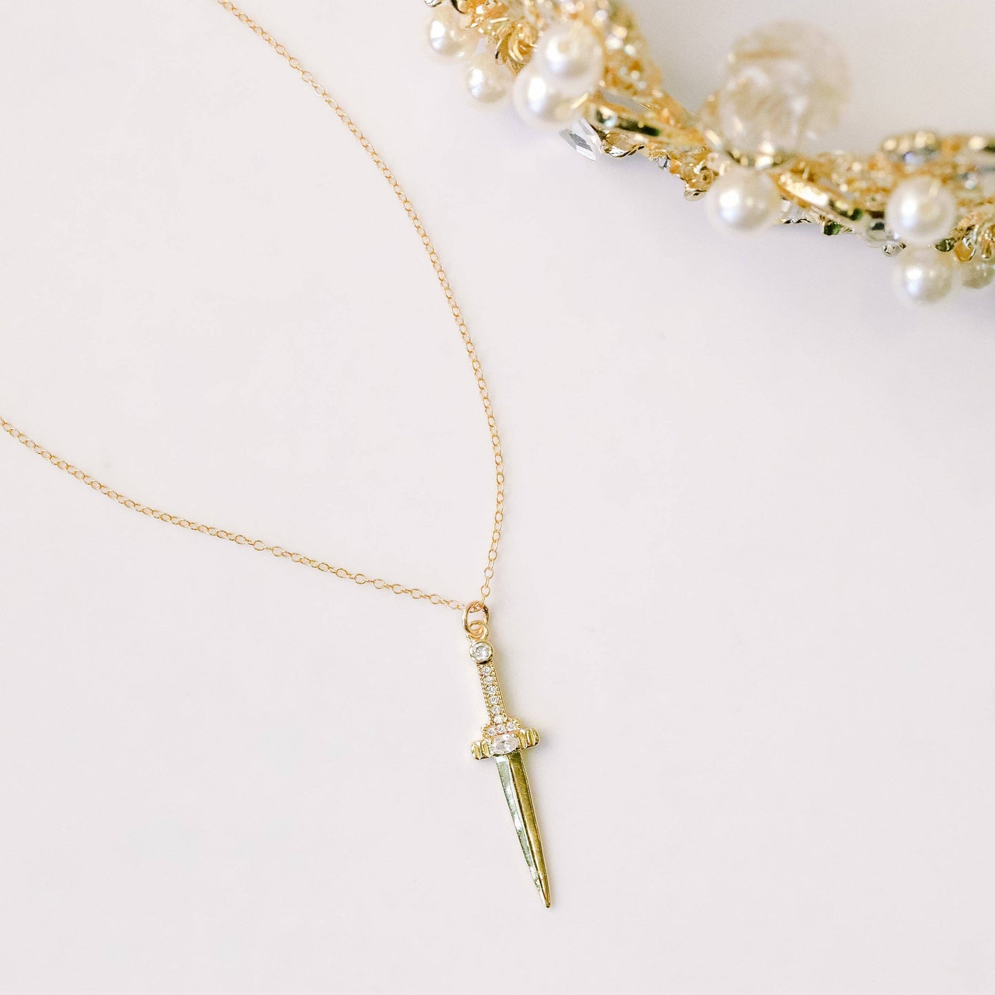 Gold Filled Dagger Charm Necklace
